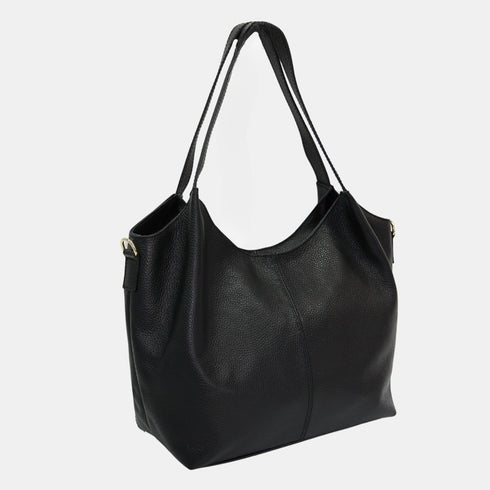 Mala de ombro shopper de mulher grande em pele Alina (Preto)