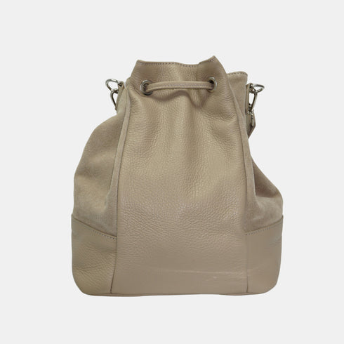 Mala a tiracolo de senhora em pele camurça - bolsa saco Giulia (cáqui)