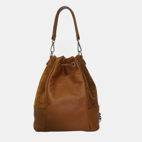 Mala de tiracolo de senhora em pele camurça - bolsa saco Giulia (castanho)