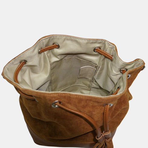 Mala de tiracolo de senhora em pele camurça - bolsa saco Giulia (castanho)