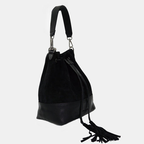Tira colo de mulher pele camurça - mala saco Giulia (preto)