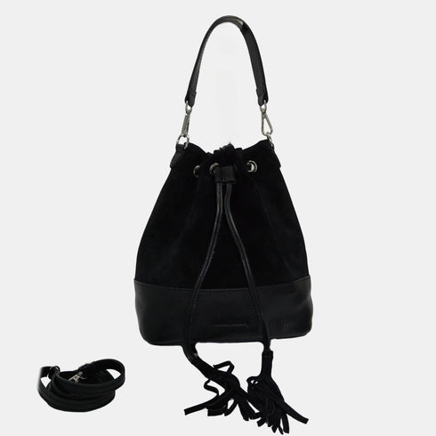 Tira colo de mulher pele camurça - mala saco Giulia (preto)