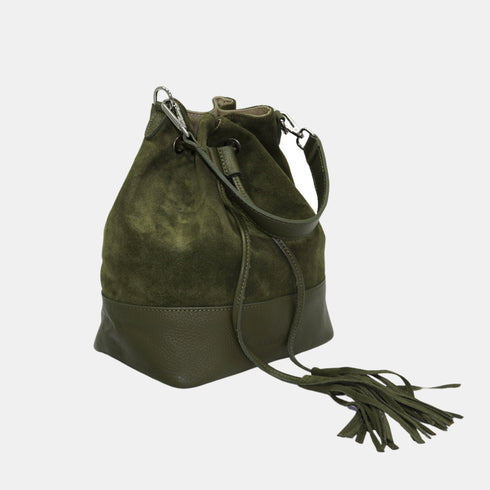 Mala tiracolo de senhora em pele camurça - mala saco Giulia (verde)