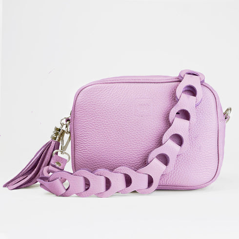 Bolso de bandolera piel con pompón Cristin Primavera Lila