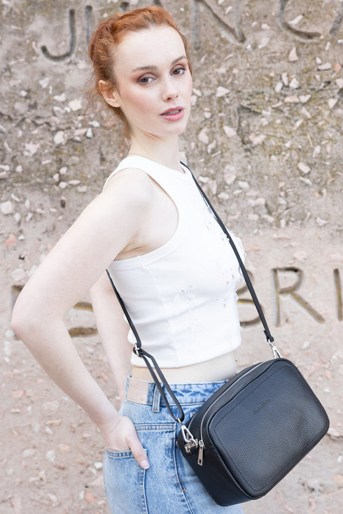 Bolso de bandolera con doble cremalleras Negro Cora