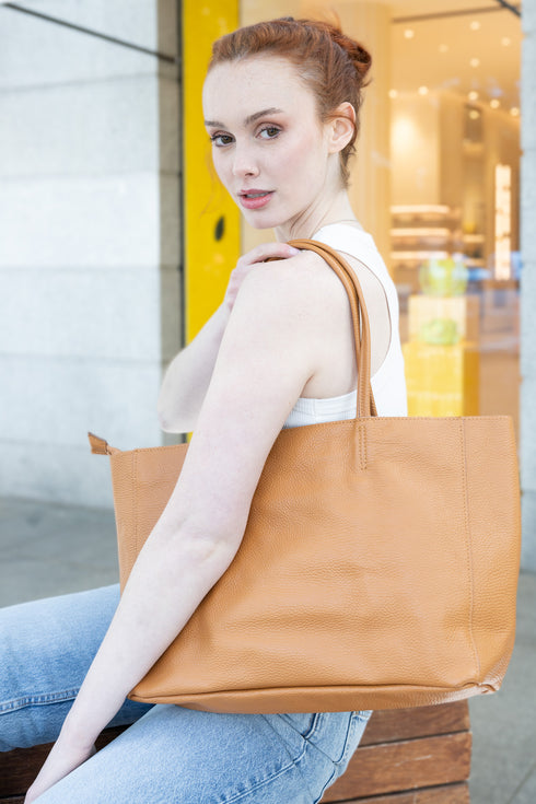 Mala shopper para mulher em pele personalizável castanha Luna