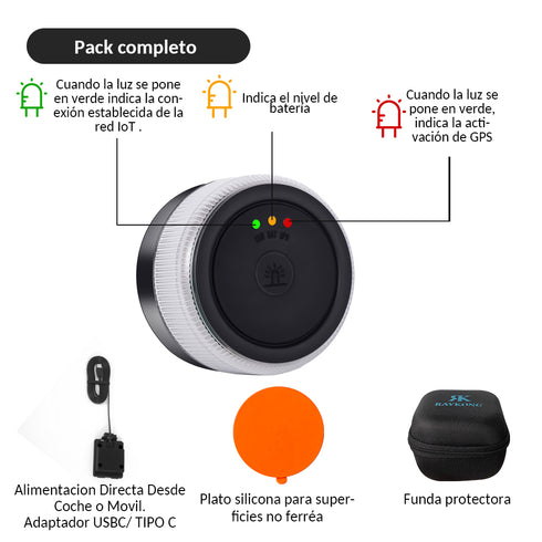 RAYKONG Baliza V16 Geolocalización DGT 3.0 pack con accesorios | 2ª Generacion con indicadores LED | Luz Emergencia Coche - Moto Homologado por DGT | SIM y Datos Pagados hasta 2038 - Full Pack