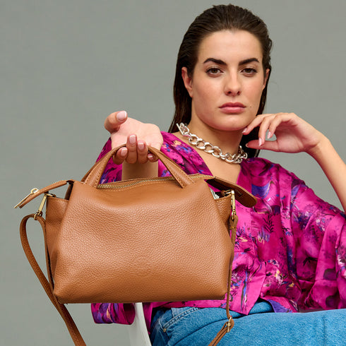 Bolso bandolera para mujer de piel con asas de mano marrón Amelie