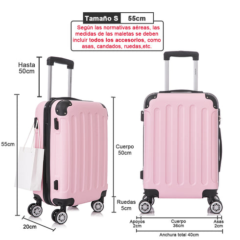 Maleta Cabina ABS 55x40x20cm 44L - 20 Pulgadas RosaClaro - Marina