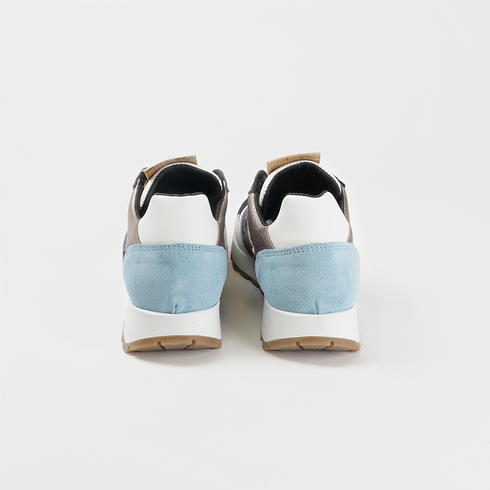 Sapatilhas desportivas de mulher em pele com estampado animal azul Evelyn