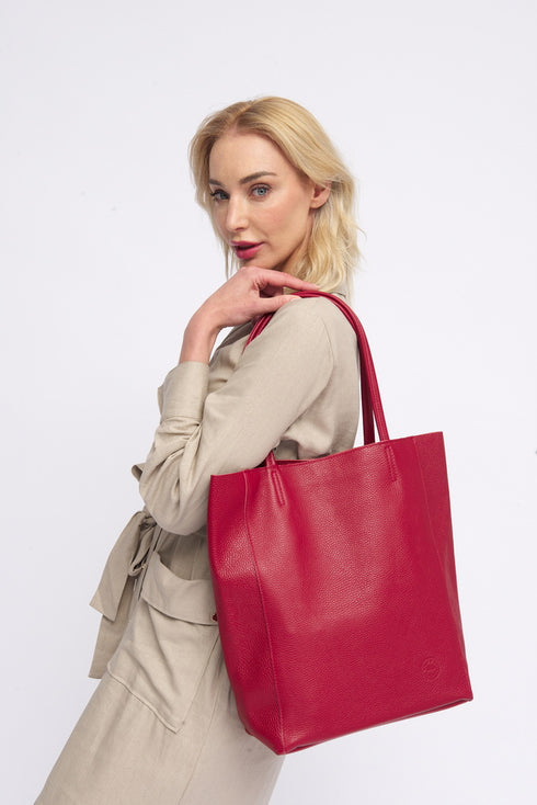 Mala tote de senhora em pele para personalizar vermelha Amy