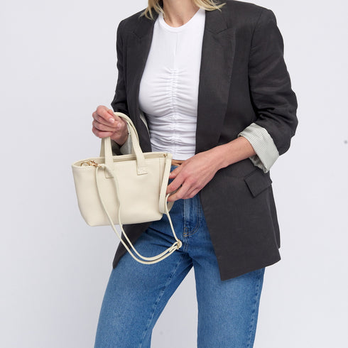 Bolsa de ombro de senhora em pele com alça de mão bege Helia