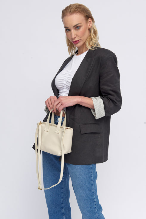 Bolsa de ombro de senhora em pele com alça de mão bege Helia