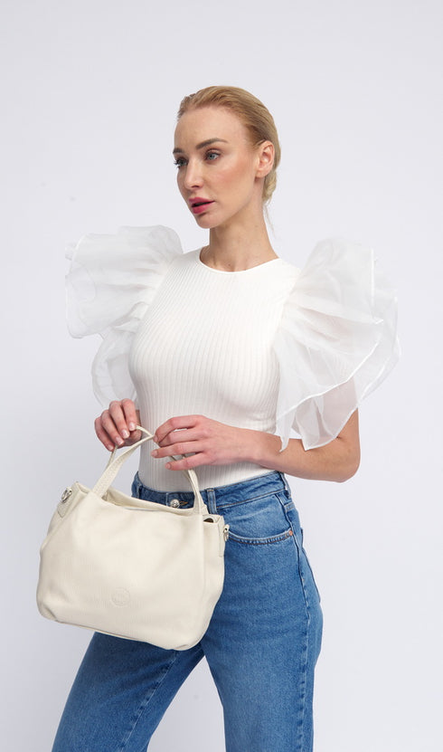 Bolso de mano de piel estilo saco para mujer beige Stefy