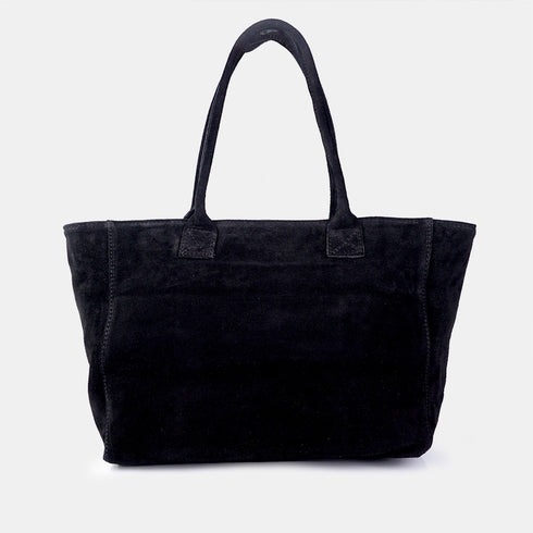Mala shopper em pele de camurça extensível e personalizável preta Aurora