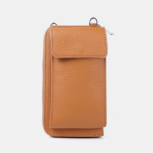 Bolsas para telemóvel e carteira em pele castanha Cira