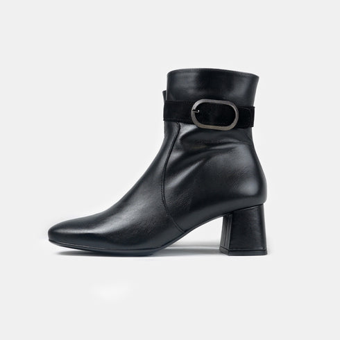 Botins de pele para senhora com salto preto Lana