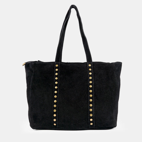 Mala de compras para mulher, em pele para personalizar com tachas, preta Alexandra