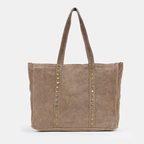 Mala shopper de mulher em camurça com tachas caqui Alexandra