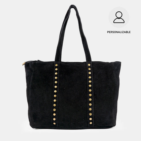 Mala de compras para mulher, em pele para personalizar com tachas, preta Alexandra