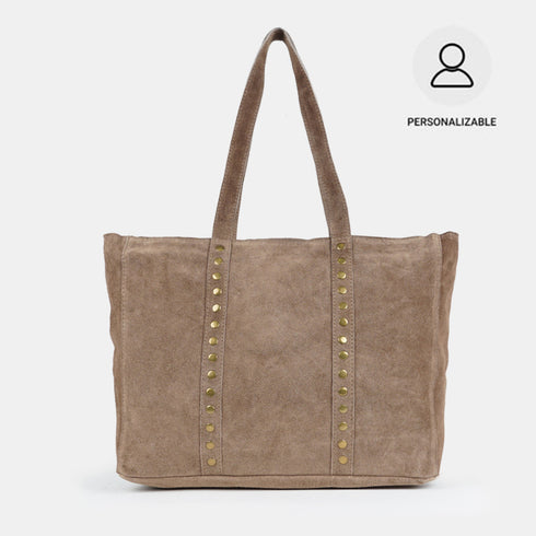 Mala shopper de mulher em camurça com tachas caqui Alexandra