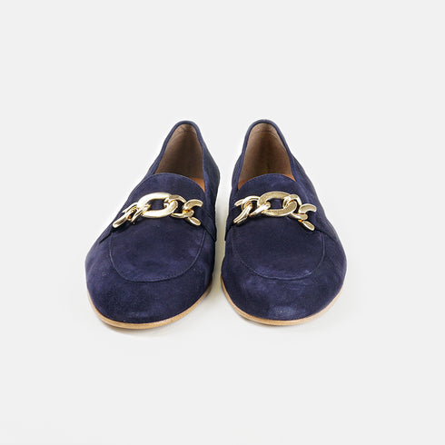 Mocassins de senhora em camurça com corrente azul Alida