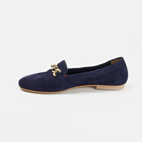 Mocassins de senhora em camurça com corrente azul Alida