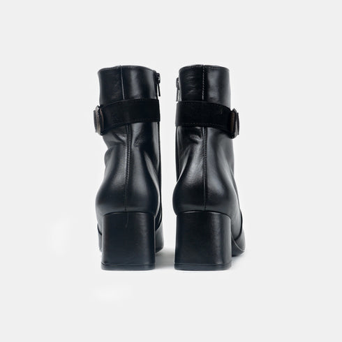 Botins de pele para senhora com salto preto Lana