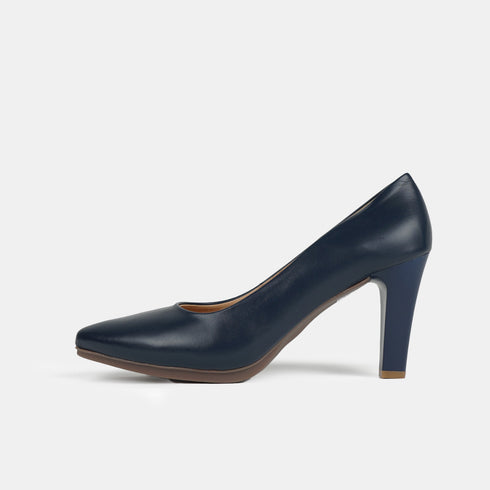Zapatos de tacón 8cm de piel azul marino Tania