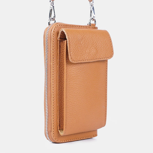 Bolsas para telemóvel e carteira em pele castanha Cira