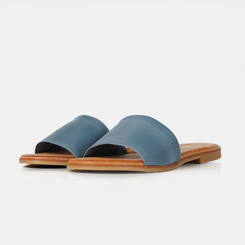 Sandalias planas de piel para mujer azul Alejandra