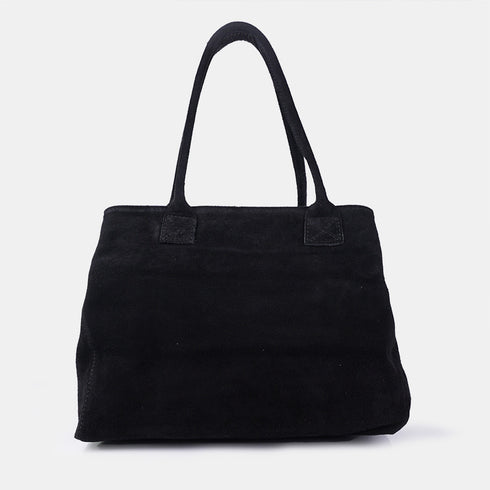 Mala shopper em pele de camurça extensível e personalizável preta Aurora