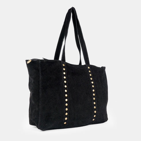 Mala de compras para mulher, em pele para personalizar com tachas, preta Alexandra