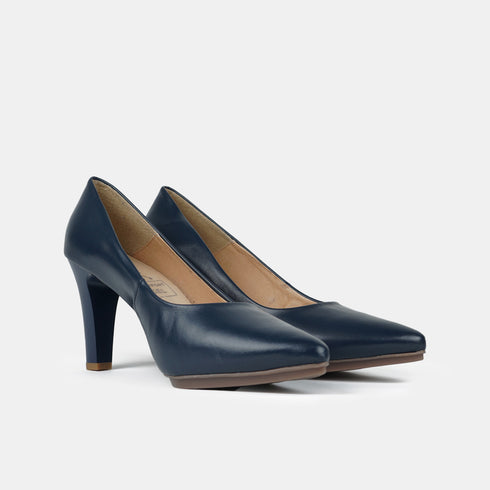 Zapatos de tacón 8cm de piel azul marino Tania
