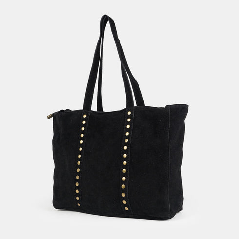 Mala de compras para mulher, em pele para personalizar com tachas, preta Alexandra