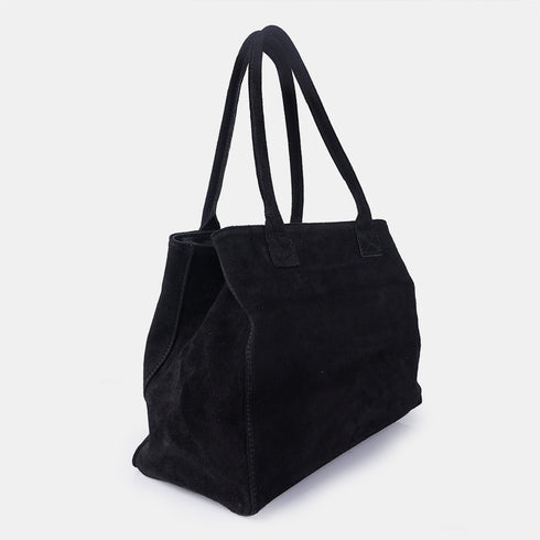 Mala shopper em pele de camurça extensível e personalizável preta Aurora