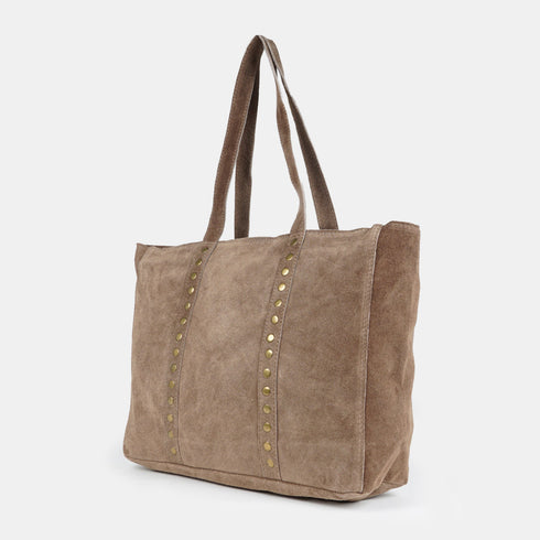 Mala shopper de mulher em camurça com tachas caqui Alexandra