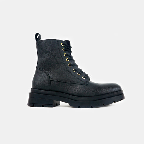 Botas con cordones de piel para mujer negro Lena