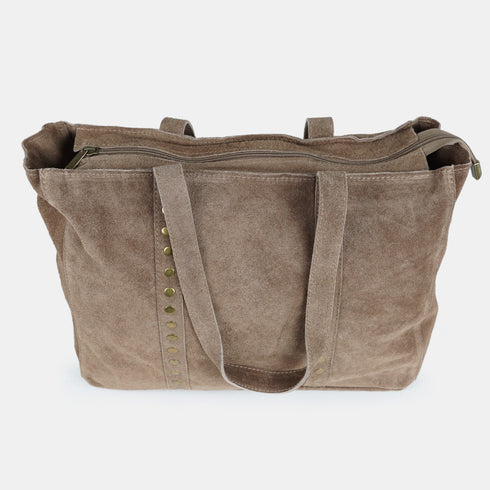 Mala shopper de mulher em camurça com tachas caqui Alexandra