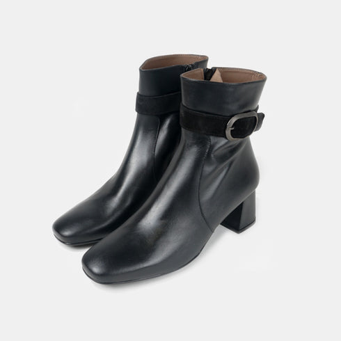 Botins de pele para senhora com salto preto Lana
