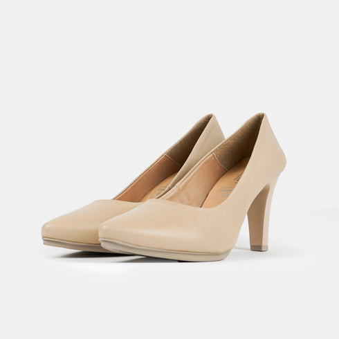 Sapatos de salto 8cm em pele bege Tania