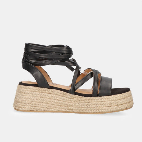 Sandalias de tiras de esparto con plataforma negro Helena