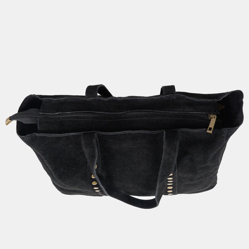 Mala de compras para mulher, em pele para personalizar com tachas, preta Alexandra