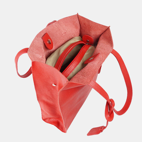 Mala tote de pele lisa de mulher vermelha Stella