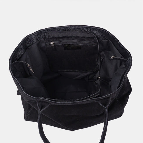 Mala shopper em pele de camurça extensível e personalizável preta Aurora