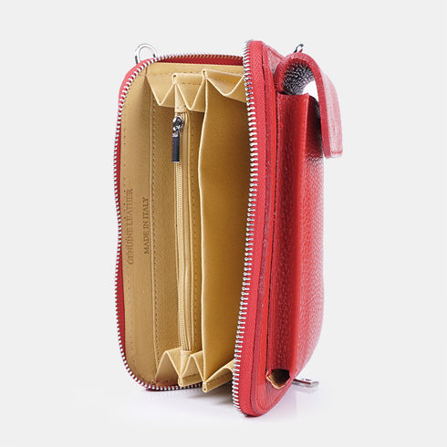 Bolsas para telemóvel e carteira em pele vermelha Cira