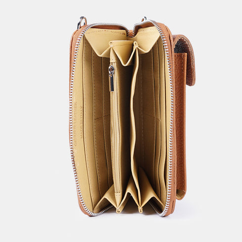 Bolsas para telemóvel e carteira em pele castanha Cira