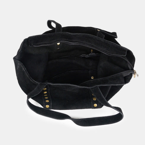 Mala de compras para mulher, em pele para personalizar com tachas, preta Alexandra
