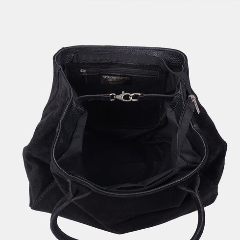 Mala shopper em pele de camurça extensível e personalizável preta Aurora