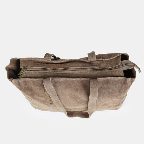 Mala shopper de mulher em camurça com tachas caqui Alexandra